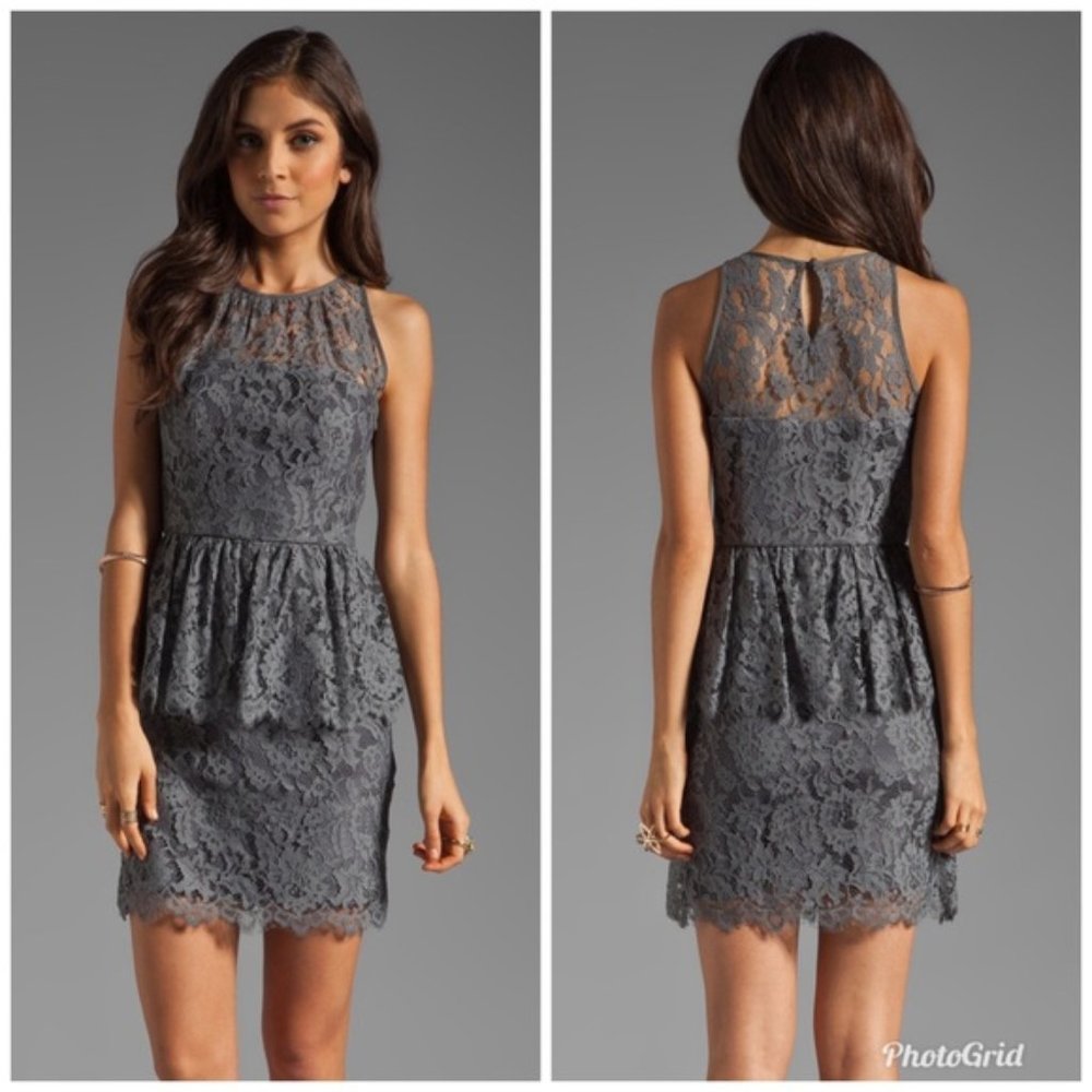 Milly Dress Gray Lace Peplum